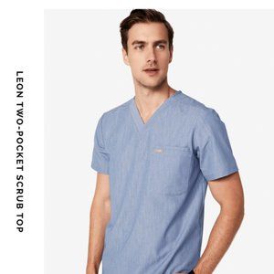 FIGS - Leon Two Pocket Scrub Top in Heather Indigo